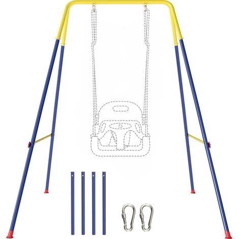 AIYAPLAY estructura de columpio infantil plegable, estructura metálica con 2 ganchos, 4 estacas, resistente para 50 kg, 128x155x157 cm, azul