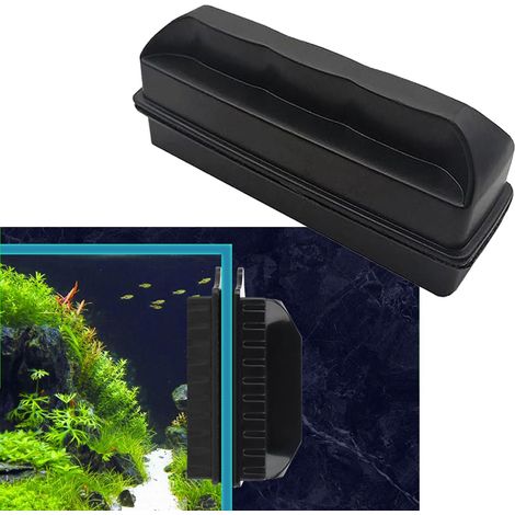Brosse Magnétique Aquarium - 1 Pièce - Plastique Et Aimant - Nettoyage Vitres Intérieur Extérieur - Pour Réservoirs Verre ≤10mm - Noir (1/5)