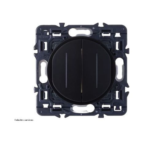 Legrand – Double interrupteur témoin Céliane 10AX – Enjoliveur noir – Fonction témoin pour zones peu visibles – Installation rapide sans outil