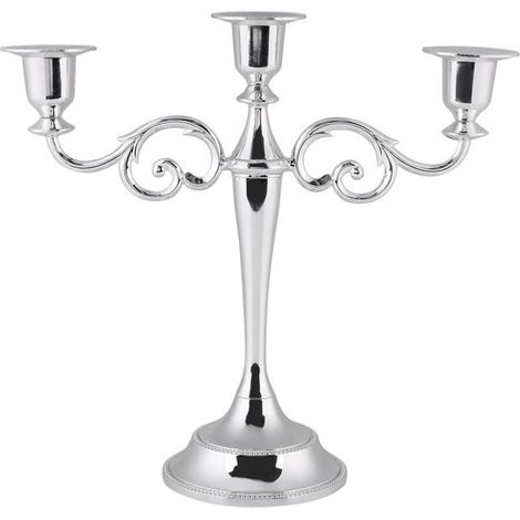 Candeliere a 3 bracci, portacandele vintage in metallo per matrimoni, casa, decorazione della tavola (colore: argento) - Crezuo