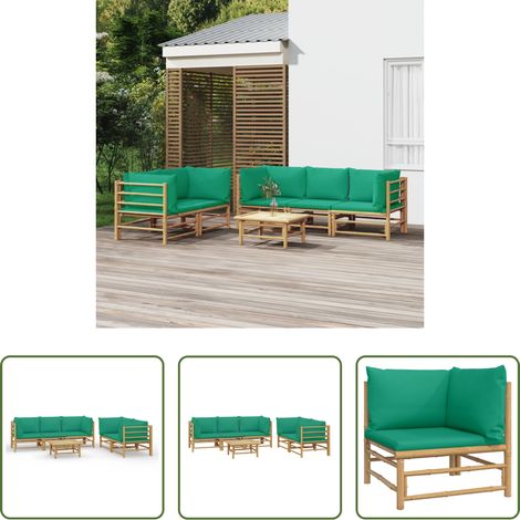 Bambusmöbel -  6-tlg. Garten-Lounge-Set mit Grünen Kissen Bambus (1/5)