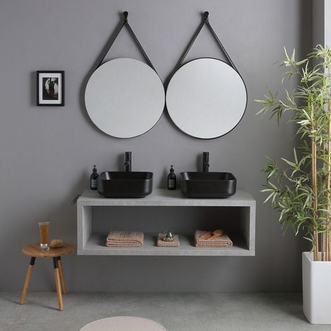 Meuble De Salle De Bains Suspendu 120Cm Avec Lavabo Carré Noir Mat Kyoto (1/5)