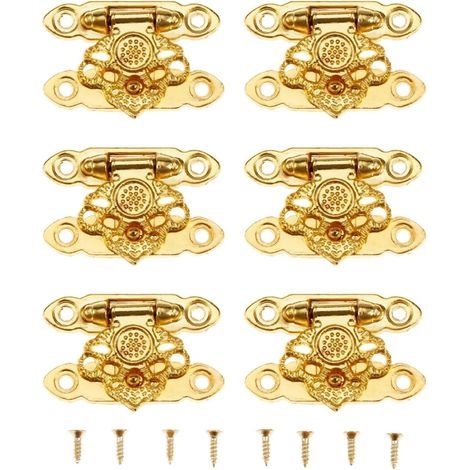 (6 Stück) Dekorativer Verschluss mit Schrauben, geeignet für Schränke, Schmuckkästchen usw., goldfarben, 35 x 25 mm