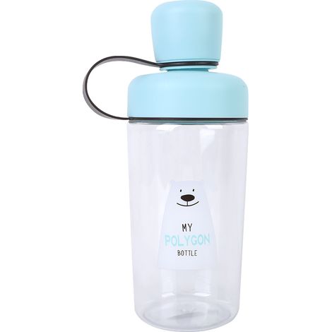 Bouteille d'eau portable transparente de 400 ml, jolie bouteille de voyage avec double bouchon pour le sport (bleue) (1/4)