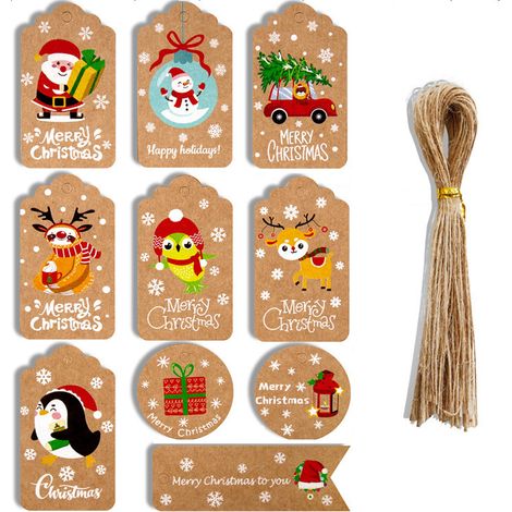Etiquette De Noel - Avec Corde Pour Suspension - Pour Arbre De Noel Et Emballage Cadeau - Lot De 24 (1/5)
