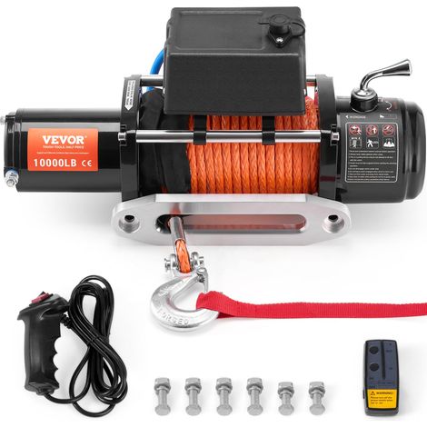 VEVOR Argano Elettrico 4536 kg Verricello per Camion 12 V CC con Passacavo in Alluminio Sintetico Φ0,9 x 1981,2 cm Telecomando Senza Fili e Cablato, Impermeabile IP55 per Traino Fuoristrada SUV Jeep