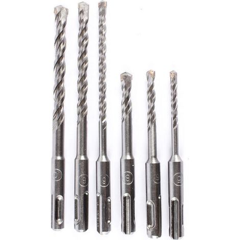 Jeu de 6 forets hélicoïdaux de 5 à 10 mm en alliage d'acier au tungstène pour marteau électrique à tige ronde, adapté à la maçonnerie, au béton, à la pierre et à la roche (1/4)