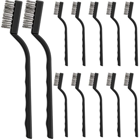 Lot de 12 Mini Brosses Métalliques avec Poignée Plastique, Acier Inoxydable, Laiton et Nylon pour Nettoyage Scories de Soudage et Rouille