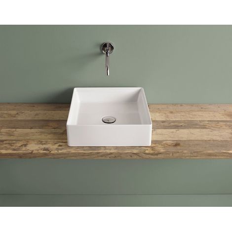 Lavabo Scalino appoggio cm. 38x38 salvaspazio in ceramica bianco (1/3)