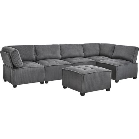 Sofá modular de 6 plazas en terciopelo acanalado gris, combinable en U o L, con almacenaje (1/5)