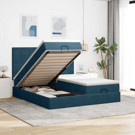 Ottoman-Bett mit Matratzen & LEDs Dunkelblau 180x200 cm Samt