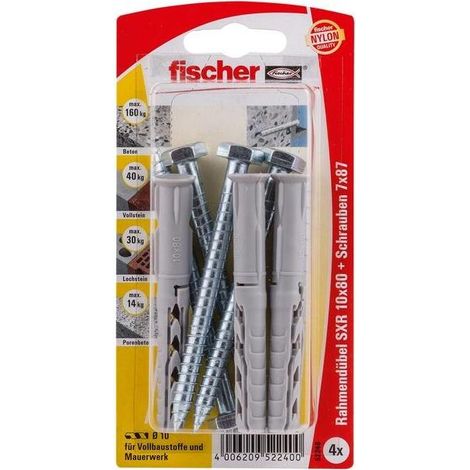 Fischer 4x  Taco SXR  10 x  80 SS  Tornillo hexagonal  - 52240