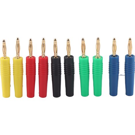 10Pcs U49 2mm Banana Plug Wire Banana Jack for Electrical Testing Red Black Yellow Green Blue (1/5)