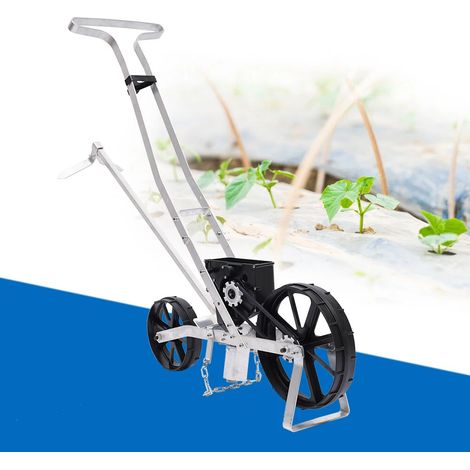 Garden Seeder, Hand Seeder, Garden Push Seeder, Walk-Behind Row Crop Planter, Manual Garden Lawn Spreader for Sowing Seeds, Backyard Agriculture for Various Seeds, Silver, 63.5 x 48 x 40cm