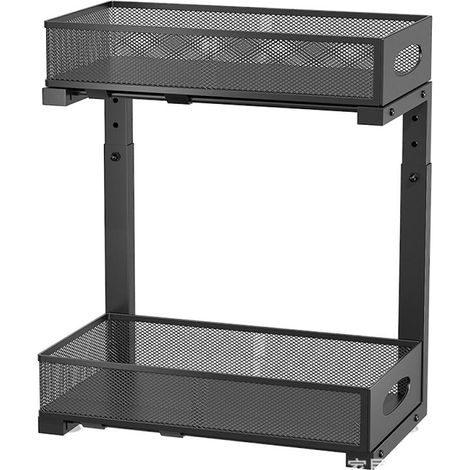 Noir tiroir Télescopique à 2 Couches Extensible Étagères de Rangement pour Armoires de Cuisine, Étagères à Tiroirs Coulissantes Pas de Perçage