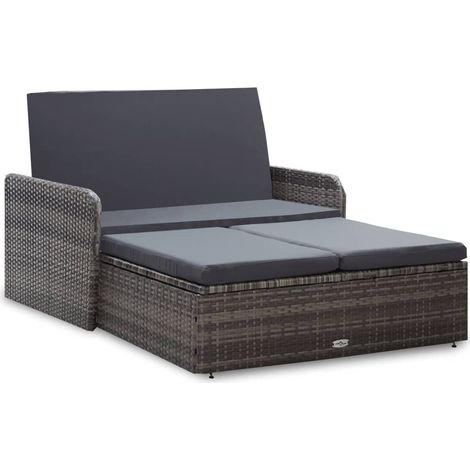 Salon de jardin 2 pcs avec coussins Résine tressée Gris 7 (1/5)