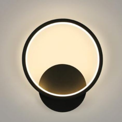 Applique Murale Intérieure Moderne,12W 1350LM,Lampe Ronde 3000K Blanc Chaud pour Chambre,Salon,Salle de Bain,Couloir,Escalier,Noir,Ø20cm (1/5)
