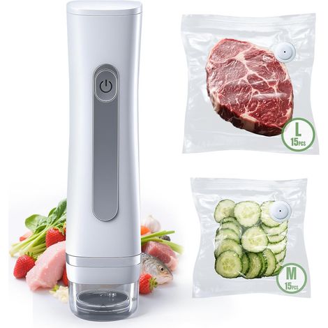 Appareil de Mise Sous Vide Compact Manuel pour Aliments,Scelleuse Portable avec 30 Unité Sachets Réutilisables Scelleuse Mini pour Conservation,Appareil de Préservation Chef Compact (1/5)