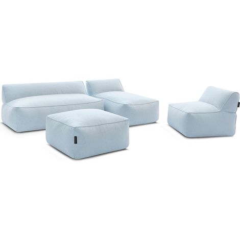 BOBOCHIC - Canapé de jardin modulable RIVIERA tissu chiné avec 1 chauffeuse 1 place, 1 chauffeuse 2 places, 1 méridienne et 1 pouf Bleu clair (1/5)