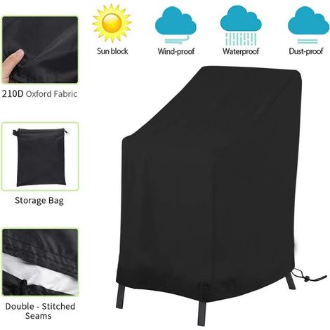 Kaelt - Housse de Chaise de Jardin Housse de Chaise Empilable Imperm��able Robuste Tissu Oxford 420D Noir 120x65x65/80CM (1/5)