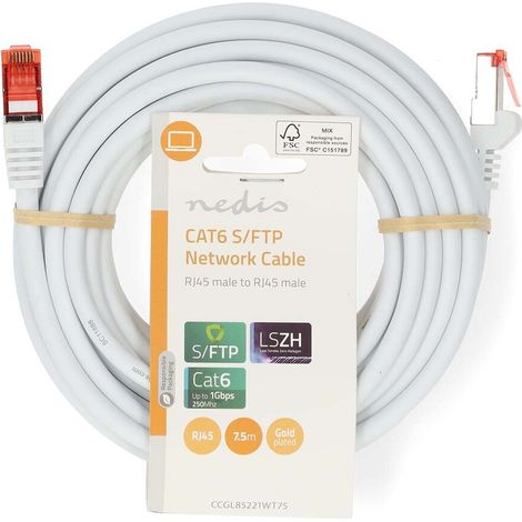 Nedis CAT6-Netzwerkkabel / RJ45 Stecker / RJ45 Stecker / S/FTP / 7.50 m / Rund / LSZH / Weiss / Label