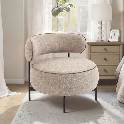 Butaca de Salón con Asiento Giratorio Tapizado en Lino Asiento Amplio Relleno Grueso Patas de Metal Beige (1/5)