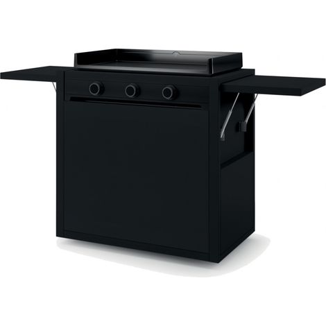 Forge Adour – Chariot de barbecue en acier inoxydable 75cm – Roues pivotantes – Tablettes rabattables avec vérins hydrauliques – Rangement bouteille de gaz (1/5)
