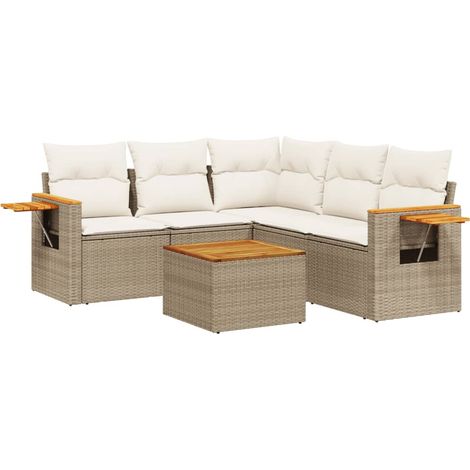 Set Divano da Giardino 6 pz con Cuscini Beige in Polyrattan vidaXL (1/5)