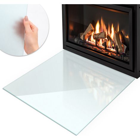 Protection Sous la Cheminée Carré 50x50 cm Verre Satiné Pare-étincelles Contre les Étincelles Semi-Transparent Anti-Salissures Protecteur de Sol Résistant à la Chaleur Bords Polis