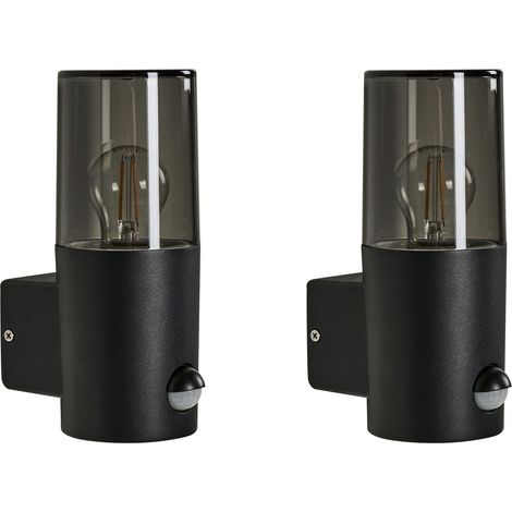 Set of 2 Outdoor Wall Lamps Black Aluminium with Motion Sensor Modern Outdoor Decorative Lighting ELRICK (1/5)