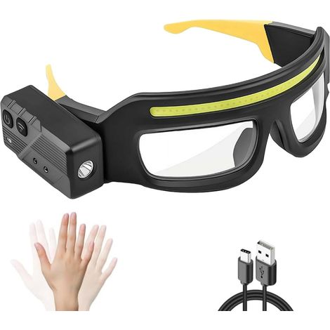 Occhiali frontali a LED ricaricabili - Sensore di movimento e controllo touch, 5 modalità, occhiali illuminati USB-C, 350-500 lm, impermeabili IPX4 per corsa, campeggio, pesca, ciclismo, escursionismo (1/5)