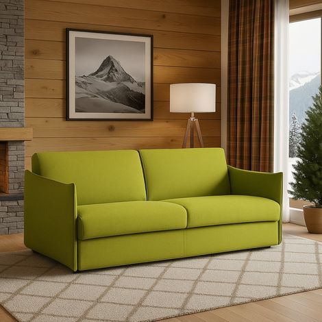Sofá Fijo 2 Plazas Monleale, Desenfundable, Repelente al Agua Hecho en Italia, Lavable, 160x95x90h cm Verde (1/4)
