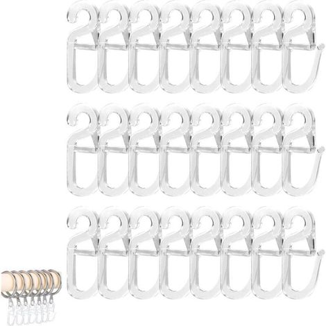 Lot de 120 crochets à clipser, de qualité supérieure, avec œillet de 6 mm, transparents, pour anneaux de rideaux (1/4)