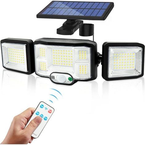 Solaire Lumiere Exterieur Applique Murale Luminaire LED 3 Têtes 192 LEDs Detecteur Mouvement Sécurité Projecteur Eclairage IP65 Etanche Lampe à Énergie Solaire [Classe énergétique A+++] (1/4)