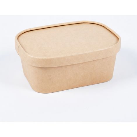 Bol rectangulaire en kraft brun 880 ml avec couvercle en papier