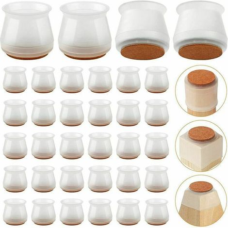Patin Chaise Silicone 34 Pièces, Embout de Chaise en Feutre Rond & Carre Patins pour Meubles Ni Clou Ni Vis, Protection Pied de Chaise avec Feutre Anti-Rayures pour Parquet,Fonepro (1/5)