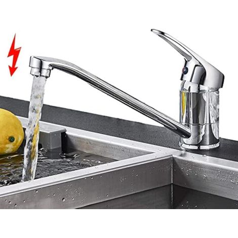 Mitigeur évier cuisine basse pression laiton cartouche céramique pivotant 360° chromé (1/5)