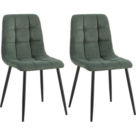 Lot de 2 chaises de salle à manger rembourrées en velours côtelé vert surpiqûres décoratives et métal noir 100007454 (1/5)