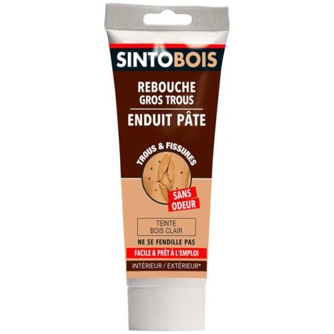 Sinto – Enduit de rebouchage bois clair 330g – Pour gros trous et fissures – Excellente adhérence – Séchage rapide 15h à 24h