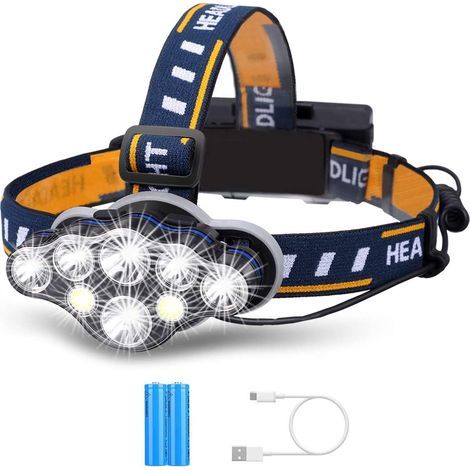 OUTERDO Rechargeable Headlamp,8 LED Headlamp Flashlight 8 Modes with USB Cable 2 Batteries, Waterproof LED Head Torch Head Light with Red Light for Camping Fishing, Car Repair, Outdoor (1/5)