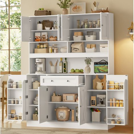 Credenza da cucina 140x40 cm in MDF bianco con piano e prese integrate - CHICFURN (1/5)