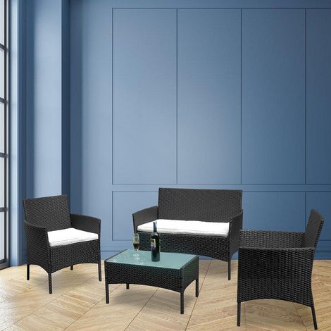 Hengda Mobili da giardino in vetro Set di sedute per balcone Set di mobili da giardino Divano nero (1/5)