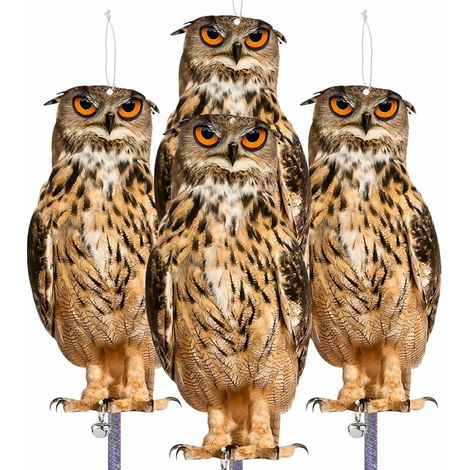 Vogelschreck, Eulen-Anti-Krähen-Anti-Tauben-Taubenabwehr, Vogelscheuche, Eulen-Vogelabwehr mit reflektierendem Anti-Tauben-Streifen für Balkon, Gemüsegarten, Garten, 4 Stück (1/5)