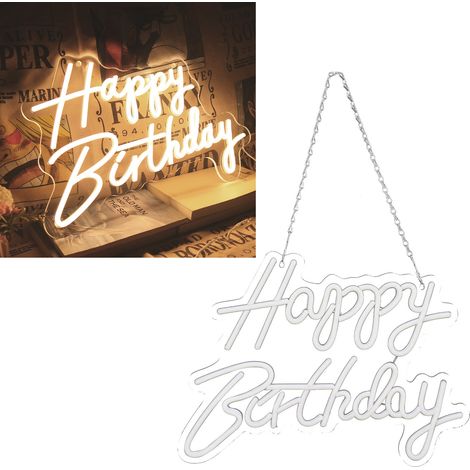 Décorations pour fête d'anniversaire : Guirlande lumineuse LED néon USB motif « Joyeux anniversaire » - blanc chaud (1/5)