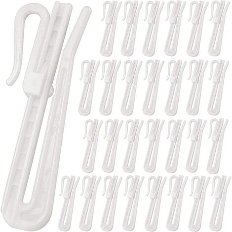 Gardinenhaken – 50 Stück – Verstellbare Gardinenclips – Gardinenband mit Faltenband aus Kunststoff – Flache Haken – Weiß – Einfache Montage – 7 cm (1/5)