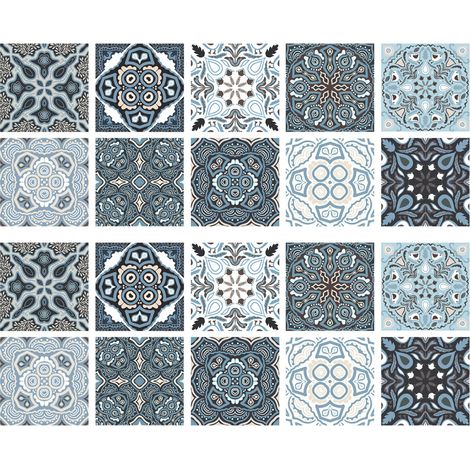 20 autocollants pour carrelage, stickers muraux pour cuisine et salle de bain, style mosaïque vintage imperméable, adhésifs décoratifs (multicolores) (1/5)