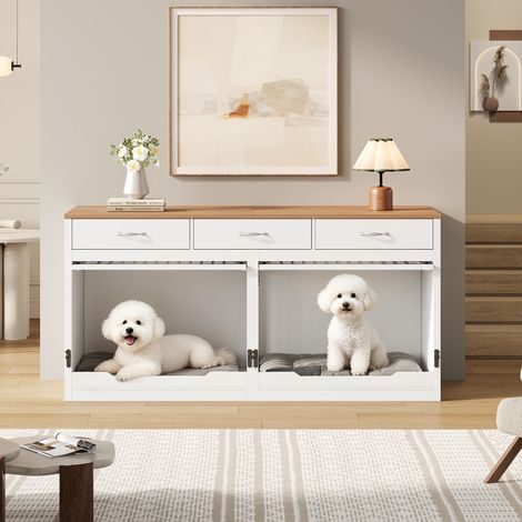 Jaula para perros de MDF y metal, 2 perros, 164 x 60 x 81 cm, blanca (1/5)