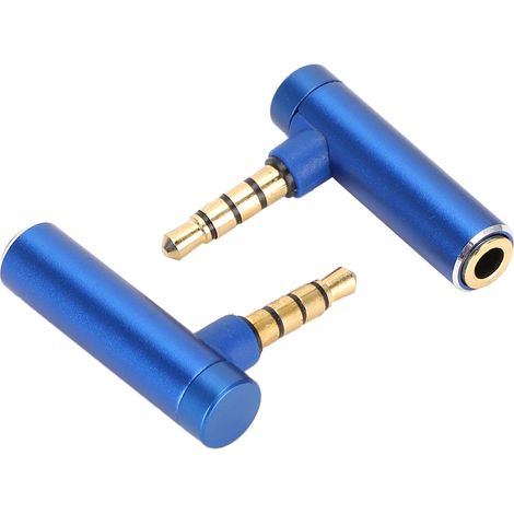 Lot de 2 adaptateurs audio 3,5 mm mâle vers femelle coudés pour câble casque stéréo (bleu) (1/5)