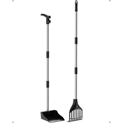 Ramasse-crottes de chien portable et léger en plastique pour le jardin, pour chiens de petite et moyenne taille, avec poignée en métal réglable et longue poignée pour pelouse, terrasse et gazon. (1/4)