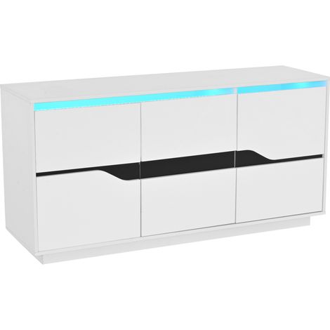 Wohnzimmer-Kommode 140 x 40 x 70 cm Weiß/Schwarz mit 3 Türen, LED und verstellbaren Böden (1/5)